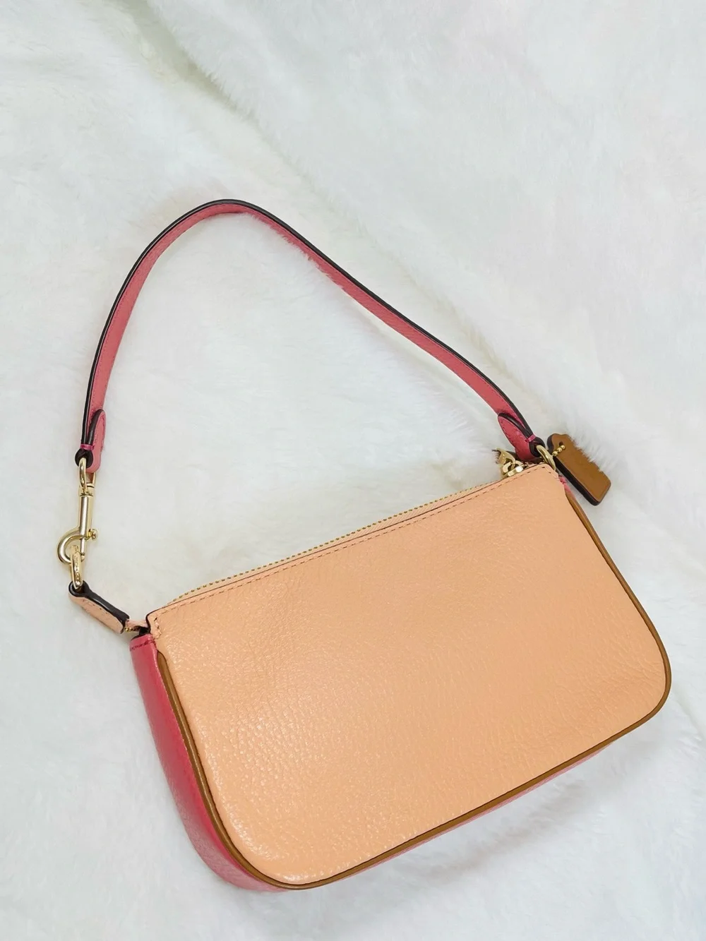 Coach Peach Pebbled Leather Shoulder Pouch with Pink Trim